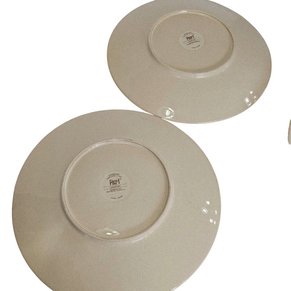 3 Pier1 Santuary Dinner Plates 11.5" starburst cream brown 2004 rustic boho flaw - Picture 7 of 8